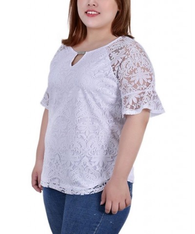 Plus Size Short Bell Sleeve Lace Blouse White $13.25 Tops