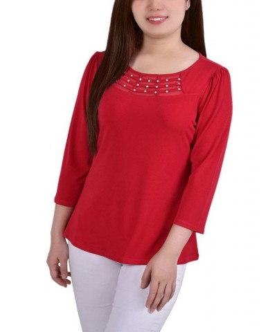 Women's Crepe Knit Top with Strip Details Red $13.02 Tops