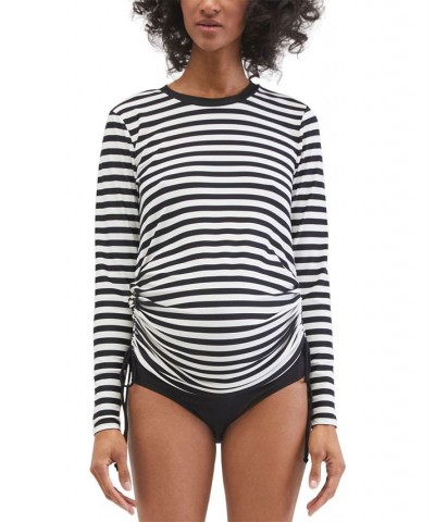 Beach Bump™ Long Sleeve Maternity UPF 50+ Swim Top Black White Stripe $30.00 Swimsuits