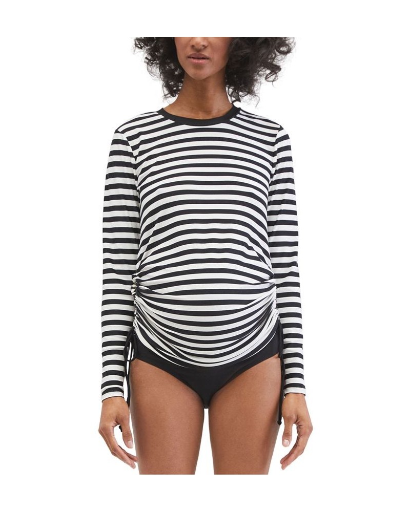 Beach Bump™ Long Sleeve Maternity UPF 50+ Swim Top Black White Stripe $30.00 Swimsuits