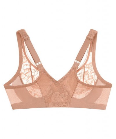 Women's Full Figure Wonderwire Front Close Stretch Lace Bra with Narrow Set Straps Brown $19.82 Bras