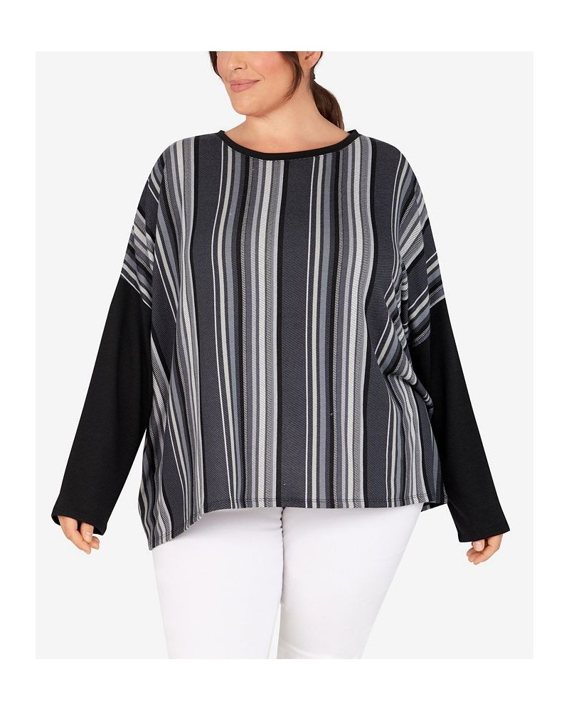 Plus Size Easy Pull-Over Stripe Top Black, Alabaster $20.58 Tops