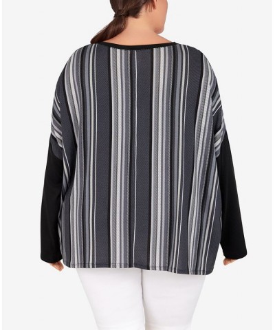 Plus Size Easy Pull-Over Stripe Top Black, Alabaster $20.58 Tops