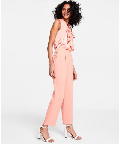 Textured Crepe One-Button Jacket Marble-Print Sleeveless Blouse & Pull-On Ankle Pants Peach Amber $43.44 Pants