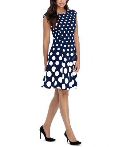 Women's Printed Fit & Flare Dress Azure $48.38 Dresses