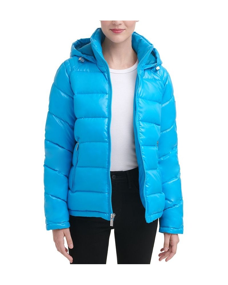 Women's High-Shine Hooded Puffer Coat Sky $57.20 Coats