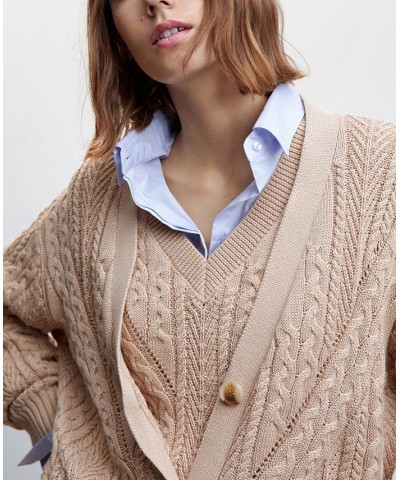 Women's Buttoned Knit Braided Cardigan Medium Brown $42.30 Sweaters