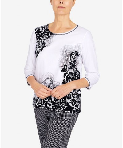 Petite Checking in Floral Soft Knit Top Black, White $19.47 Tops