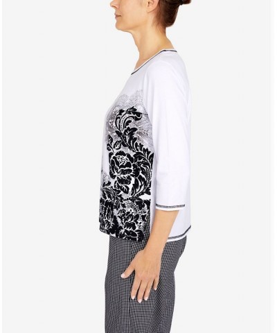 Petite Checking in Floral Soft Knit Top Black, White $19.47 Tops