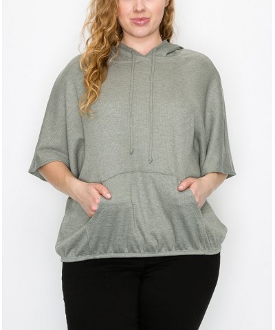 Plus Size Batwing Pocket Hoodie Sage $27.26 Sweatshirts