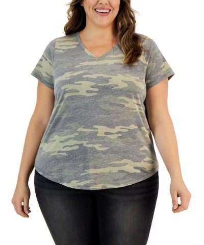 Plus Size Short-Sleeve Printed Perfect Tee Green $8.60 Tops