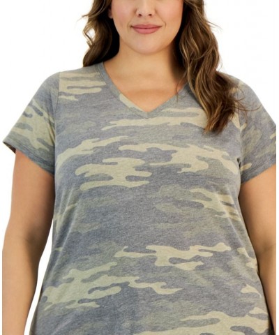 Plus Size Short-Sleeve Printed Perfect Tee Green $8.60 Tops