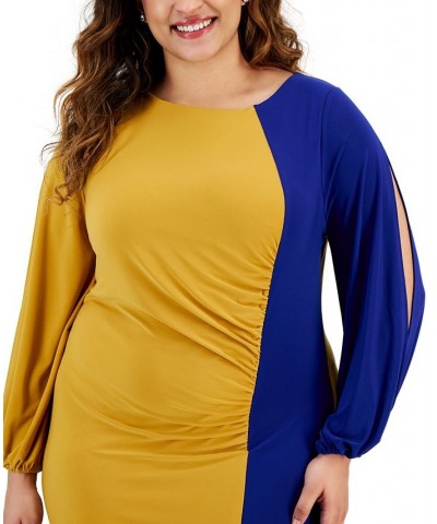Plus Size Quinn Colorblocked Split-Sleeve Dress Yellow $25.96 Dresses