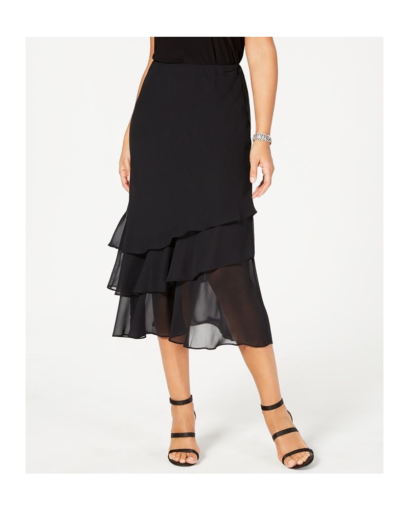 Skirt Tiered Chiffon Midi Black $45.60 Skirts