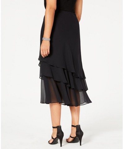 Skirt Tiered Chiffon Midi Black $45.60 Skirts