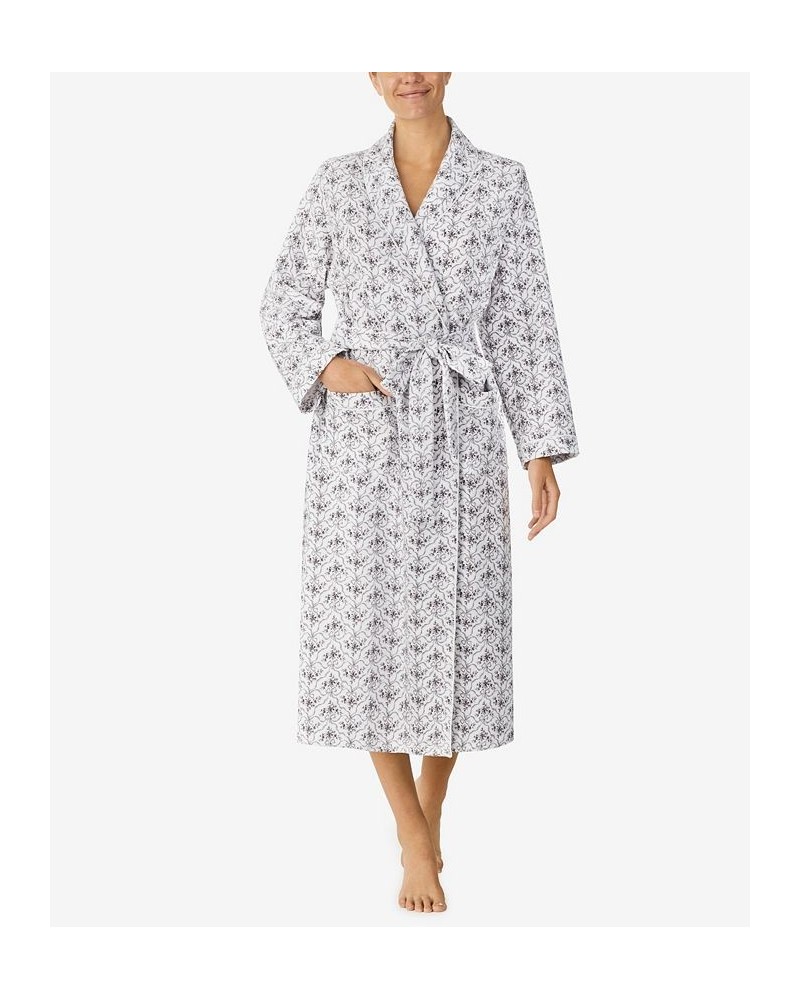 Women's Long Wrap Robe Gray Floral $37.95 Sleepwear
