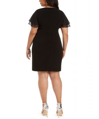Plus Size Flutter-Sleeve Side-Ruched Dress Black $41.42 Dresses