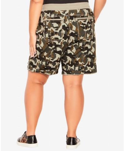 Plus Size Cotton Casual Print Shorts Camouflage $23.22 Shorts