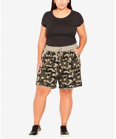 Plus Size Cotton Casual Print Shorts Camouflage $23.22 Shorts