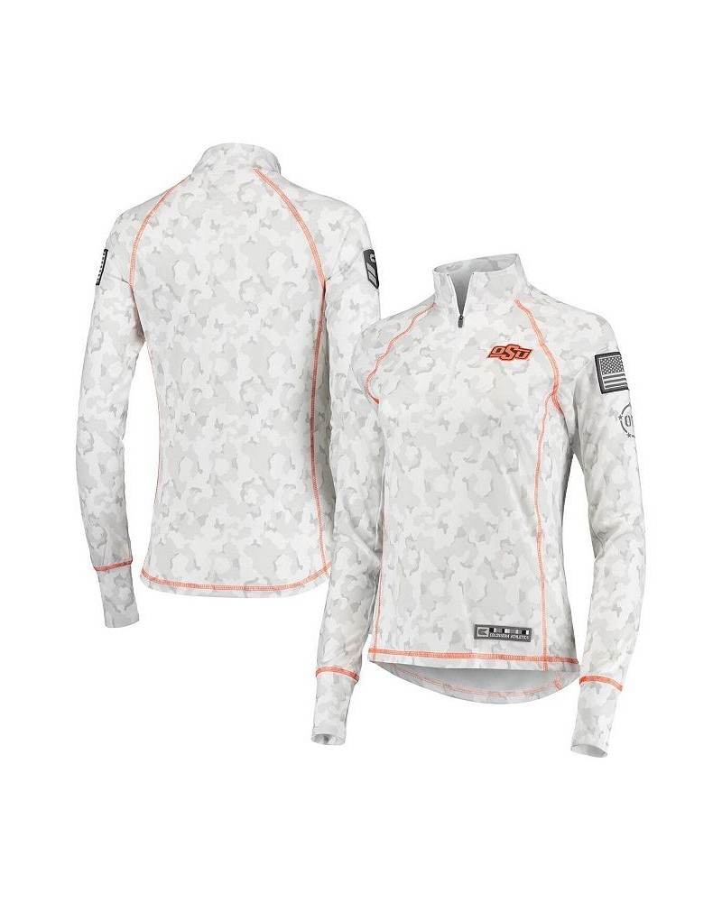 Women's White Oklahoma State Cowboys OHT Military-Inspired Appreciation Officer Arctic Camo 1/4-Zip Jacket White $22.55 Jackets