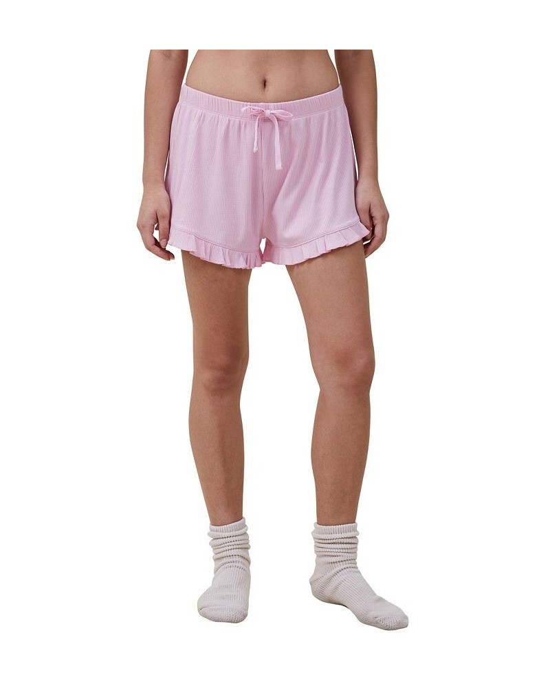 Women's Rib Frill Hem Shorts Pink $18.40 Sleepwear