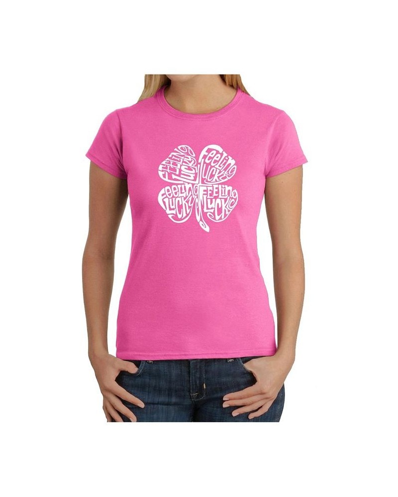 Women's Word Art T-Shirt - Feeling Lucky Pink $14.76 Tops