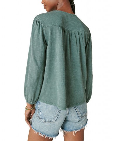 Women's Cotton Embroidered-Bib Top Green $42.79 Tops