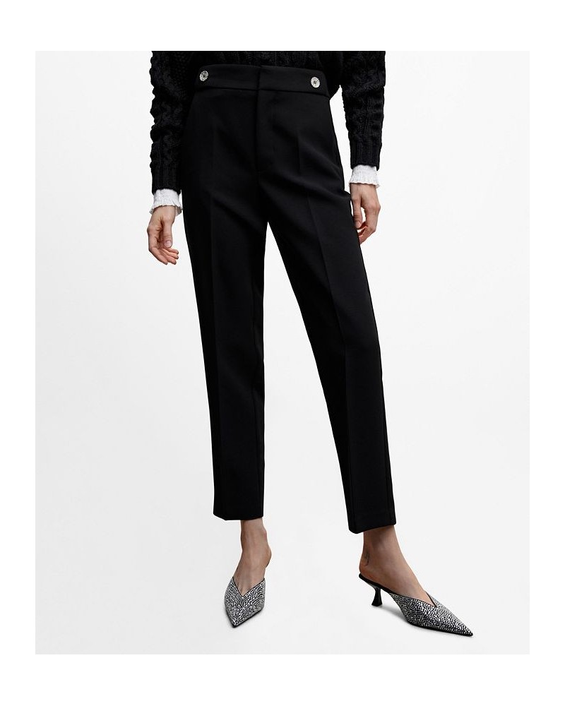 Women's Buttons Straight-Fit Trousers Black $28.00 Pants