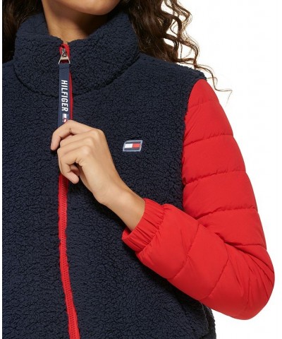 Women's Active Full-Zip Cropped Jacket Vest Navy/ Rich Red $42.38 Jackets