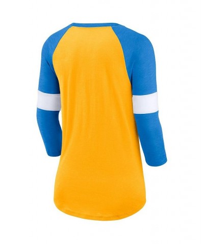 Women's Los Angeles Chargers Football Pride Slub 3 4 Raglan Sleeve T-shirt Heathered Gold, Heathered Powder Blue $29.69 Tops