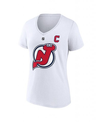 Women's Branded Nico Hischier White New Jersey Devils Special Edition 2.0 Name and Number V-Neck T-shirt White $17.16 Tops