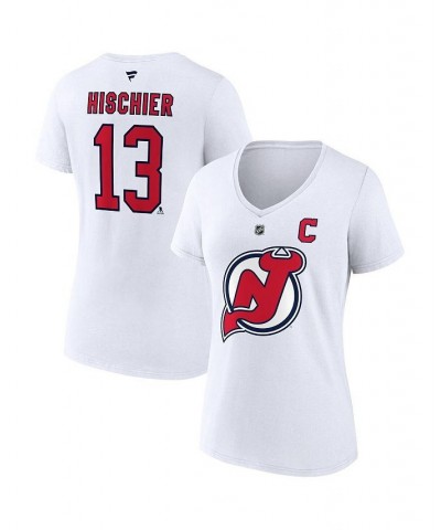 Women's Branded Nico Hischier White New Jersey Devils Special Edition 2.0 Name and Number V-Neck T-shirt White $17.16 Tops