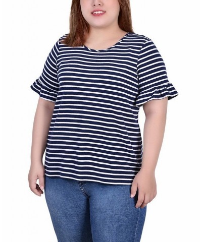 Plus Size Short Bell Sleeve Top Navy, White Stripe $11.04 Tops