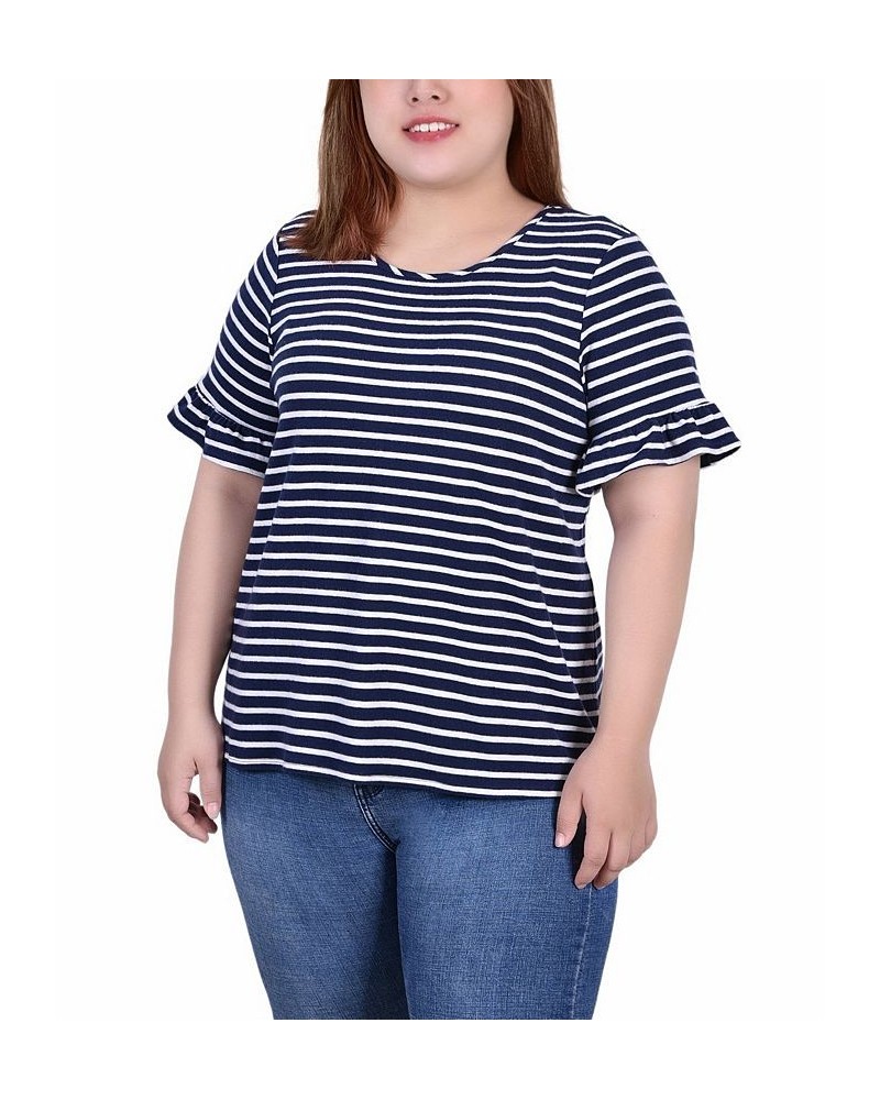 Plus Size Short Bell Sleeve Top Navy, White Stripe $11.04 Tops