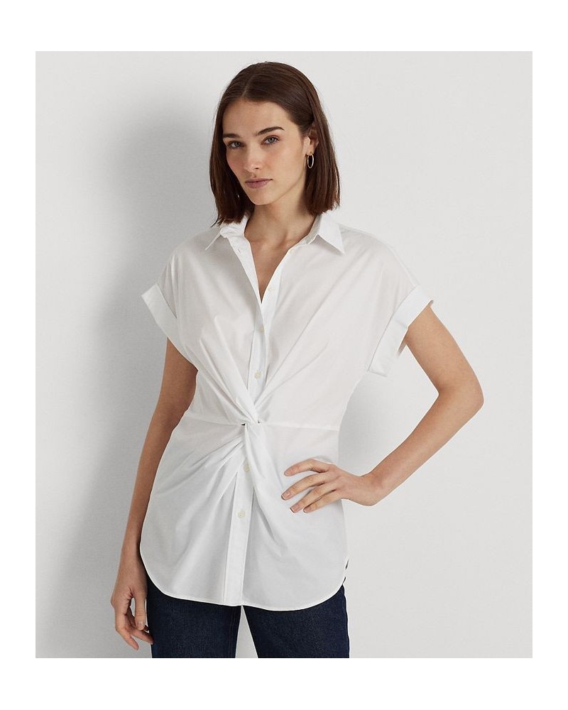 Petite Twist-Front Short-Sleeve Shirt White $48.18 Tops