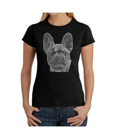 Women's T-Shirt with French Bulldog Word Art Black $14.00 Tops