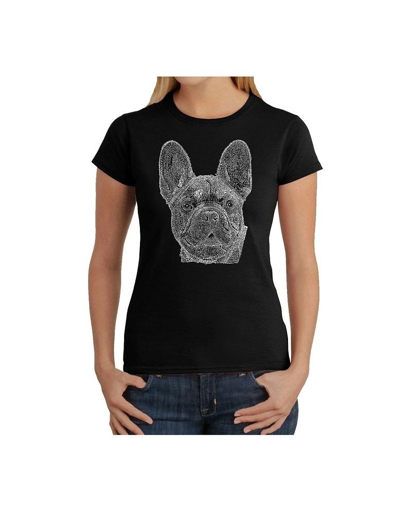 Women's T-Shirt with French Bulldog Word Art Black $14.00 Tops