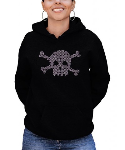 Women's Hooded Word Art XOXO Skull Sweatshirt Top Black $24.00 Sweatshirts