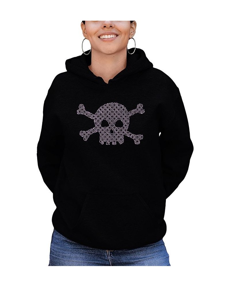 Women's Hooded Word Art XOXO Skull Sweatshirt Top Black $24.00 Sweatshirts