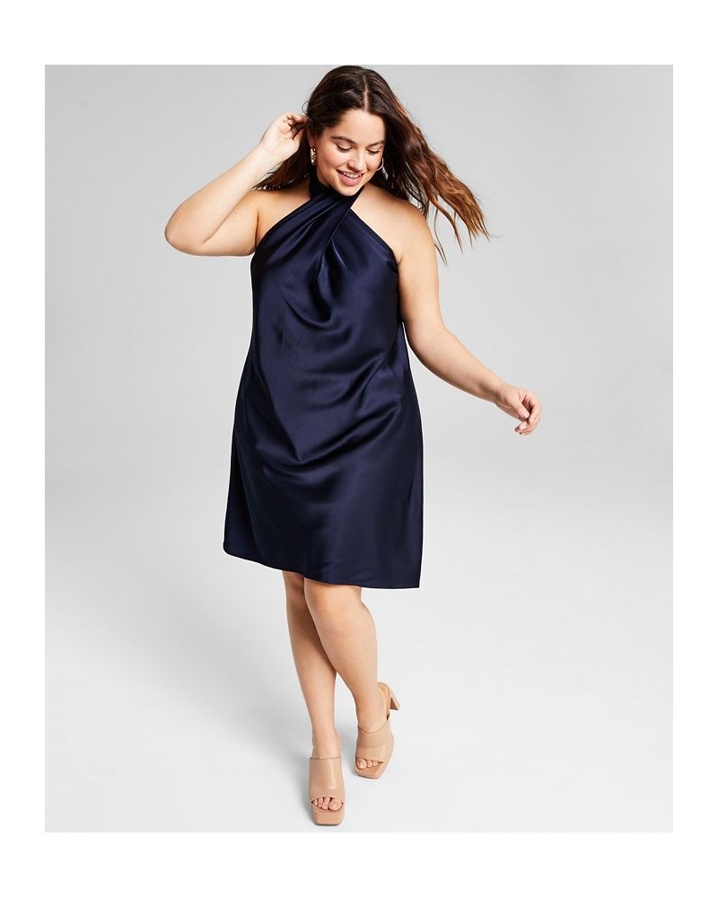 Trendy Plus Size Satin Keyhole Halter Dress Midnight $14.15 Dresses