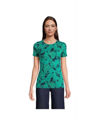 Women's Petite Cotton Rib Short Sleeve Crewneck T-shirt Glade green $17.61 Tops
