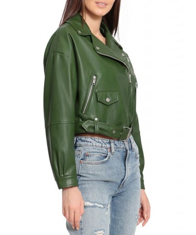 Women's Cropped Faux-Leather Moto Jacket Ivy $32.70 Jackets