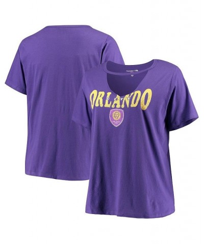 Women's 5th & Ocean by Purple Orlando City SC Plus Size Athletic Baby V-Neck T-shirt Purple $22.56 Tops