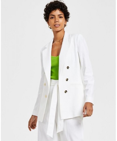 Women's Faux-Double-Breasted Linen-Blend Blazer White $56.99 Jackets