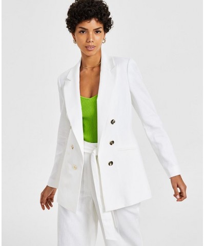 Women's Faux-Double-Breasted Linen-Blend Blazer White $56.99 Jackets
