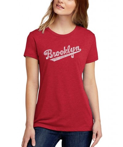 Women's Premium Blend Word Art Brooklyn Neighborhoods T-shirt Red $14.80 Tops