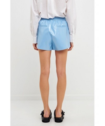 Women's High-Waisted Faux Leather Shorts Powder blue $44.00 Shorts