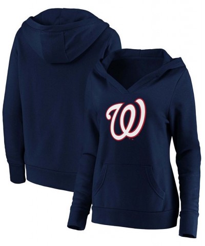 Plus Size Navy Washington Nationals Official Logo Crossover V-Neck Pullover Hoodie Navy $41.59 Sweatshirts