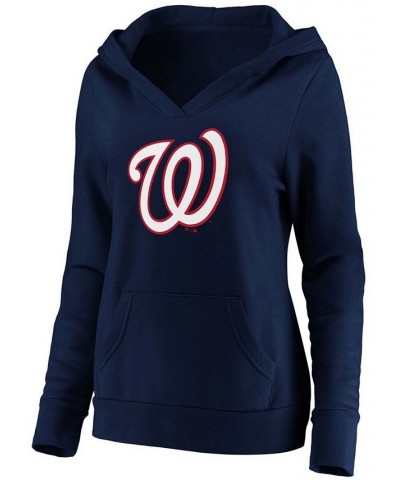 Plus Size Navy Washington Nationals Official Logo Crossover V-Neck Pullover Hoodie Navy $41.59 Sweatshirts