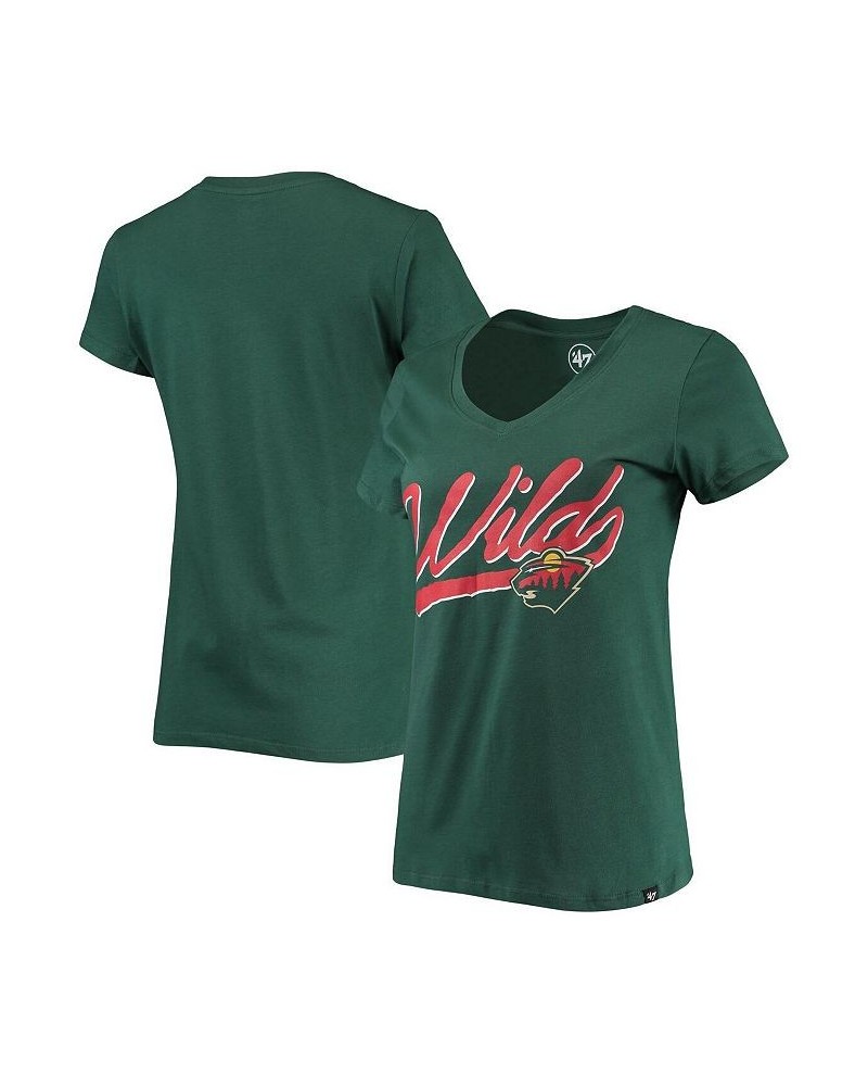 Women's Green Minnesota Wild Script Sweep Ultra Rival V-Neck T-shirt Green $20.16 Tops
